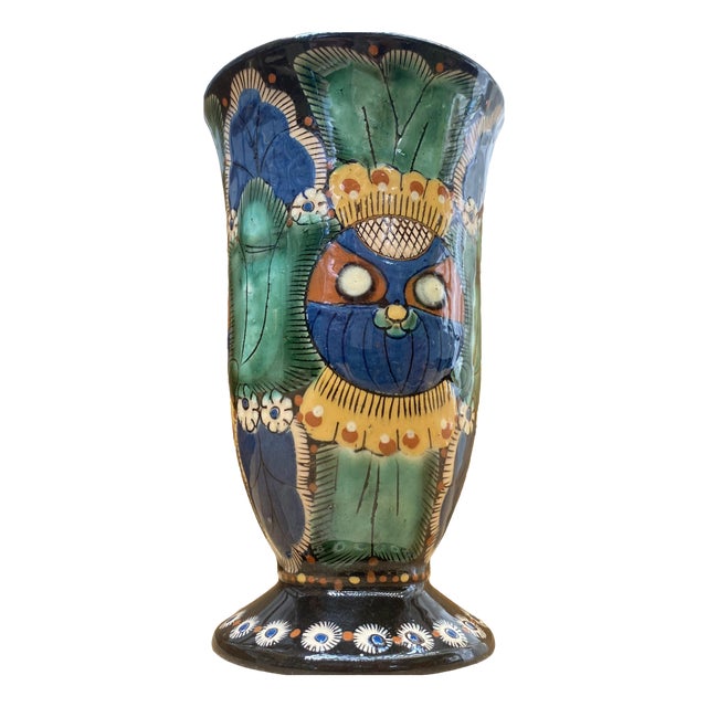 Vase in Glazed and Enameled Terracotta with Chrutmuster from Thun, Switzerland, 1890s For Sale