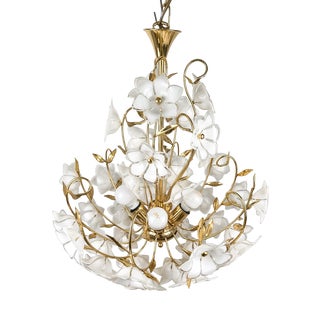 Murano Glass White Flowers Chandelier, 1970s For Sale