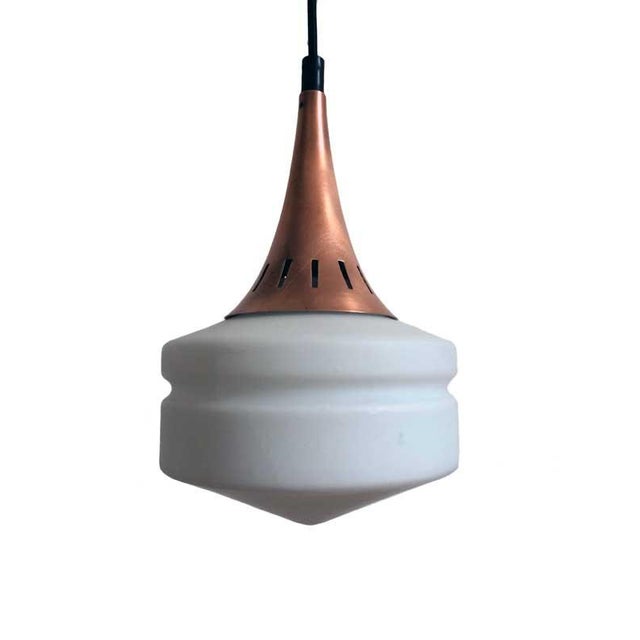 Copper & Milky White Glass Pendant Lamp, 1960s For Sale - Image 4 of 6
