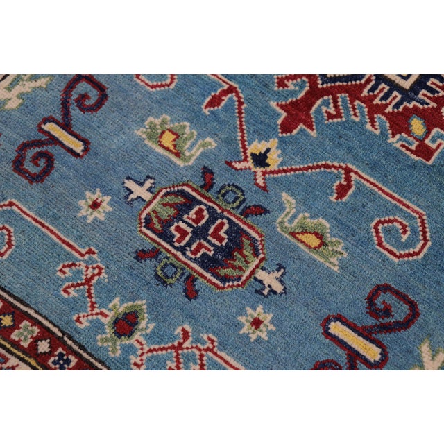 2020s Bohemian Kazak Light Blue/Beige Wool Rug - 3'3''x4'9'' For Sale - Image 5 of 10