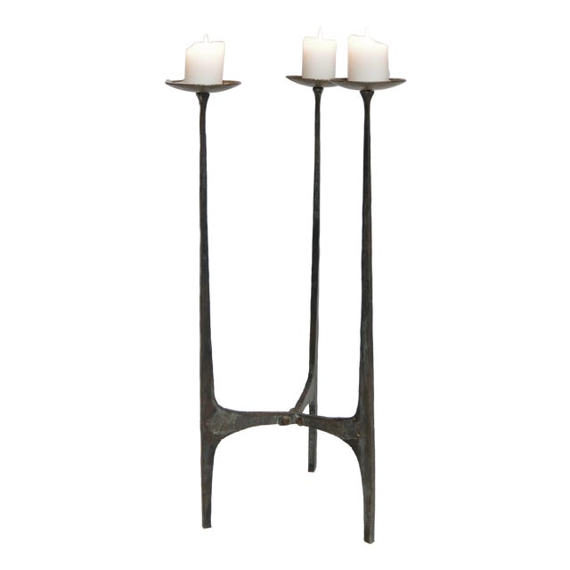 32-Inch Tall Bronze Brutalist Candle Holder, Mid-20th Century For Sale