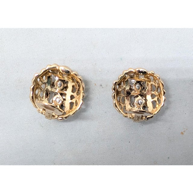 Gold Vintage 1954 Signed Crown Trifari Ad Piece Goldtone & Clear Rhinestone Flower Clip Earrings-2 Pieces For Sale - Image 8 of 8