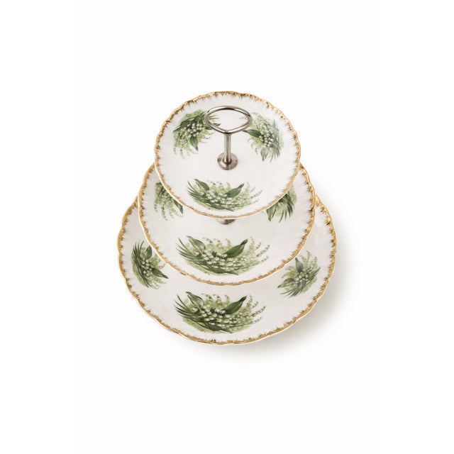 Mid 20th Century Vintage Lily of the Valley 3-Tier Porcelain Tidbit Tray For Sale - Image 5 of 8