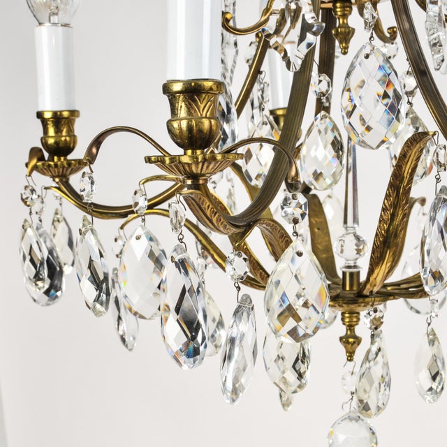 Brass Vintage Brass and Crystal Chandelier 5 Light Baroque Rococo Revival Made in Sweden For Sale - Image 8 of 18