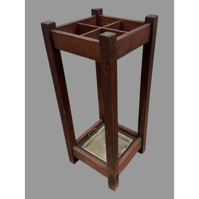Vintage Mission Oak Arts & Crafts Era Umbrella Cane Holder Stand For Sale - Image 9 of 12
