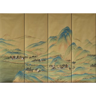 Set of 4 Hand-Painted Wallpaper Panels, Chinese Landscape Scenic Mural For Sale