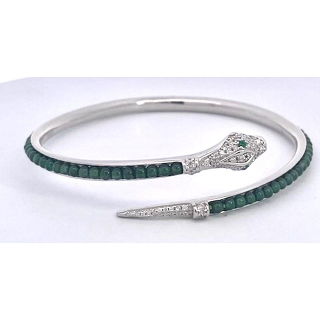 2000 - 2009 Serpent Wrap Bangle With Green Jade Beads and Cubic Zirconia For Sale - Image 5 of 9
