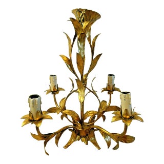 1950s Mid-Century Modern Gilt Tole Palm Form Chandelier in the Manner of Maison Bagues For Sale