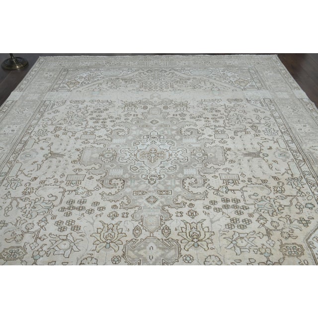 Beige 1970s Vintage Persian Handmade Wool Cotton Beige Area Rug For Sale - Image 8 of 11