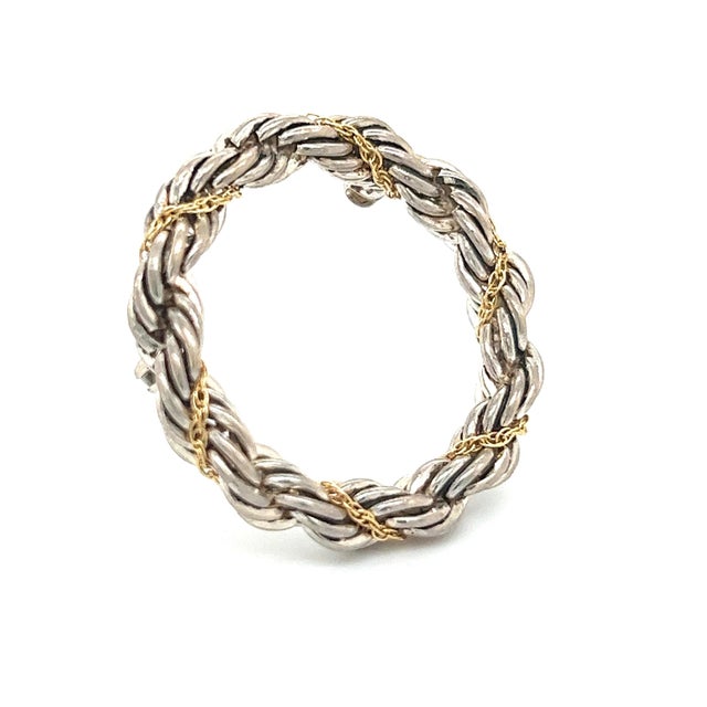 Silver 1990s Tiffany & Co Estate Circle Wreath Brooch 18k G + Silver For Sale - Image 8 of 9