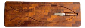 1960s Danish Teak Wood Fish Serving Board and Knife Set by Luthje Wood, 2 Pieces