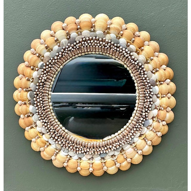 Vintage Shell Encrusted Round Wall Mirror For Sale - Image 17 of 18