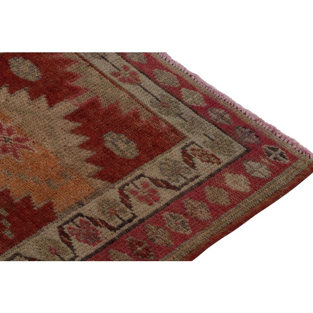 1950s Vintage Turkish Tribal Runner in Red With Beige, Blue and Orange Patterns For Sale - Image 5 of 7