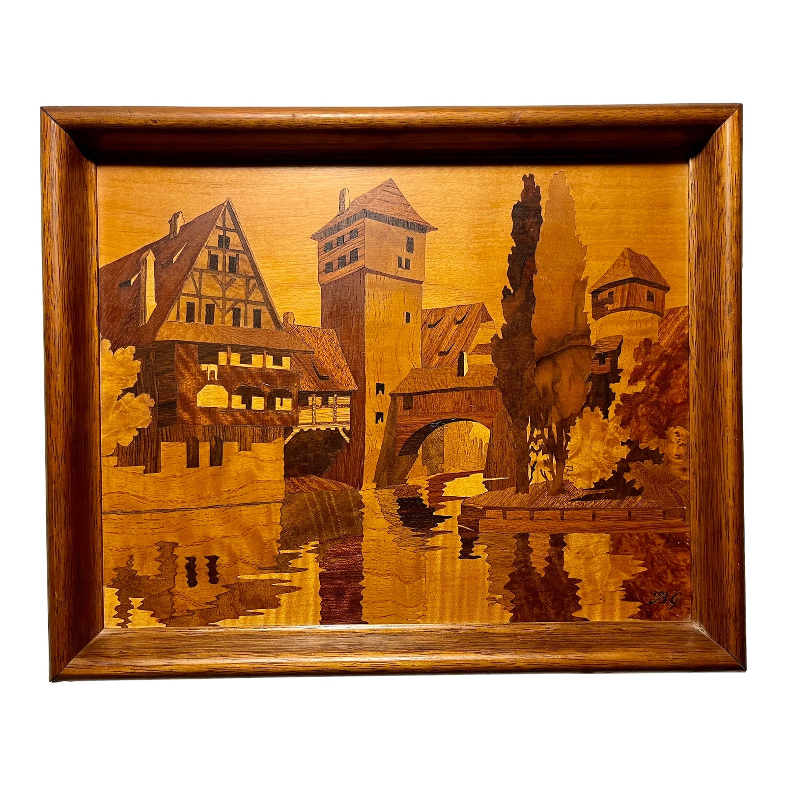 1950's Buchschmid & Gretaux Bg "Nuremberg" Marquetry Wood Inlay Wall