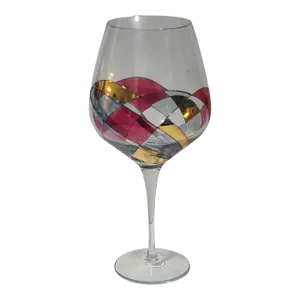 Mid Century Modern "Euro Glass" Abstract Painted Multi Color Brandy Cognac Snifter Glass