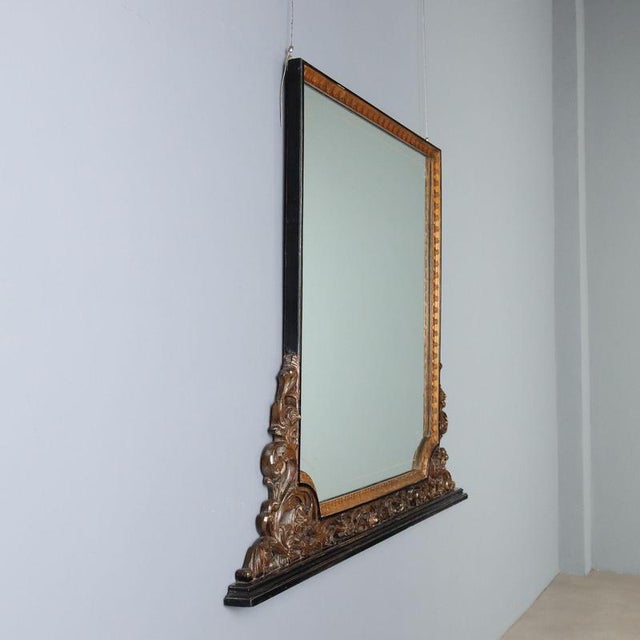19th Century Freestanding Carved Walnut Mirror, Italy For Sale - Image 3 of 9
