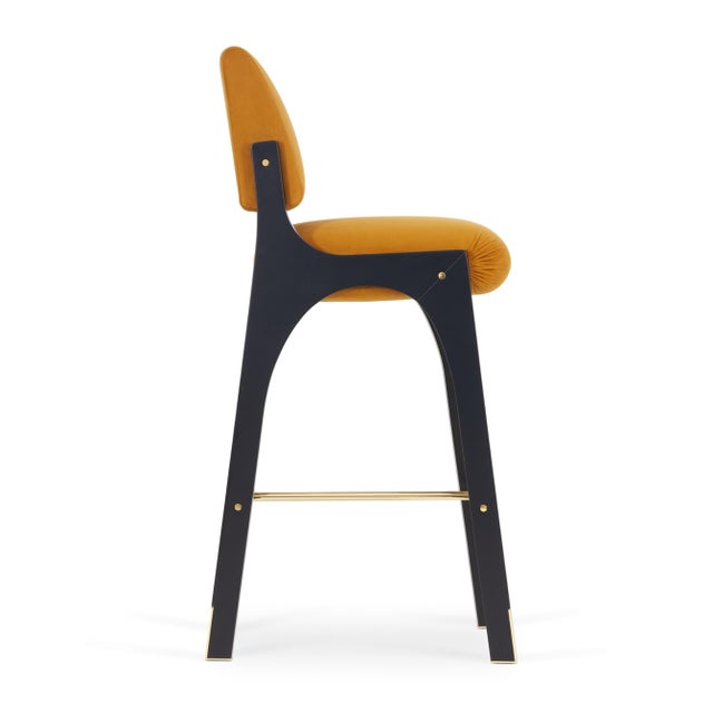 Contemporary Arches II Bar Stool in Mustard Velvet and Black Lacquered from Insidherland For Sale - Image 3 of 9