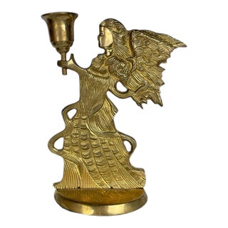 Late 20th Century Vintage Brass Angel Candleholder Jainson Christmas Figurine For Sale