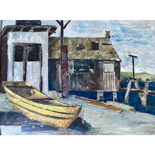 INVERNESS BOAT YARD ~ Oil on artists board and framed in natural wood frame, Signed "Day 1957" lower right. Day possibly...