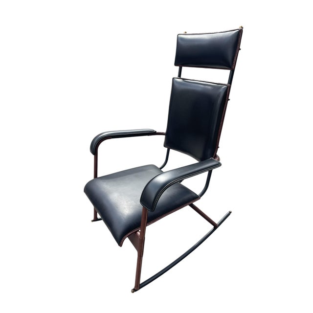 Black Stitched Leather Rocking Chair by Jacques Adnet, 1950s For Sale - Image 8 of 12