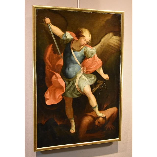 Follower of Guido Reni, Archangel Michael Reni, 1700, Oil on Canvas For Sale - Image 12 of 15
