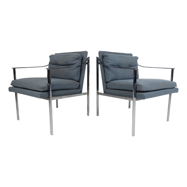 1970s Pair of Mid-Century Modern Chrome Lounge Chairs - 2 Pieces For Sale
