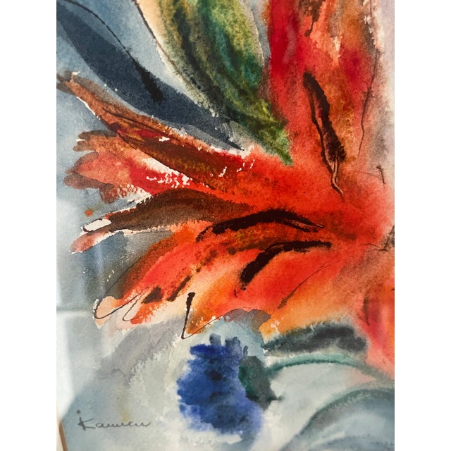 1960s Mixed Media Original Art Floral Lilies Painting For Sale - Image 4 of 4