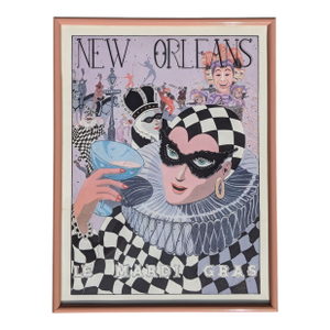 Vintage 1980s Le Mardi Gras New Orleans Framed Lithograph Signed by the Artist