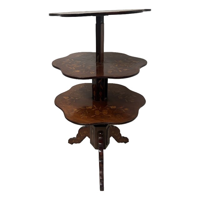 Antique Mute Serving Table with Three Marquetry Trays, 1800s For Sale