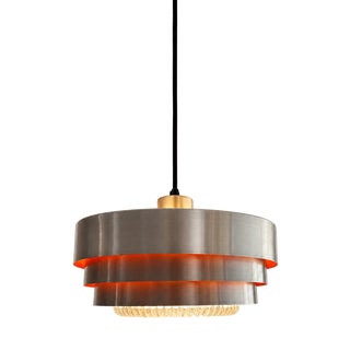 Tiered Aluminum Pendant Lamp with Glass Diffuser, Denmark, 1970s For Sale