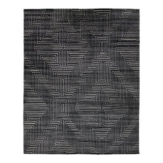Contemporary Moroccan Style Charcoal Wool Rug With Geometric Pattern by Apadana For Sale