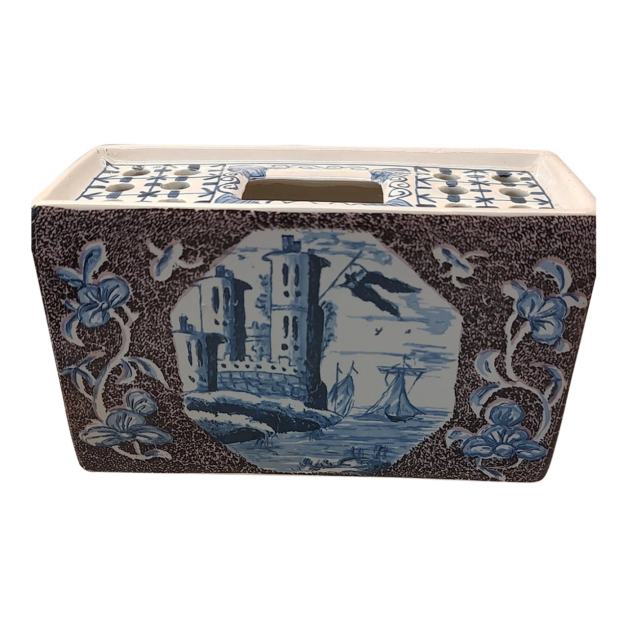 Vintage Delft Colonial Williamsburg Blue & White Brick Rectangle Flower ...