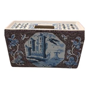 Vintage Delft Colonial Williamsburg Blue & White Brick Rectangle Flower Frog Vase