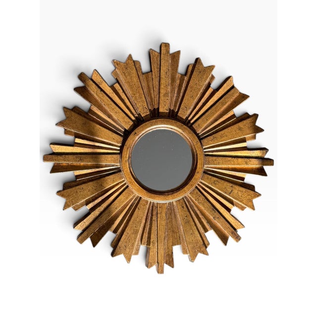 Vintage Gold Sunburst Mirror | Molded Resin Starburst Wall Mirror For Sale - Image 4 of 6