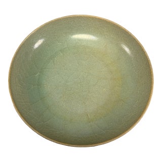 Antique Chinese Celadon Crackle‑Glaze Shallow Dish, Collectible Antique For Sale
