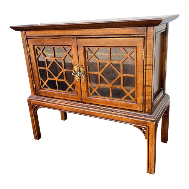 Vintage Chinoiserie Walnut Nightstand or Side Table For Sale