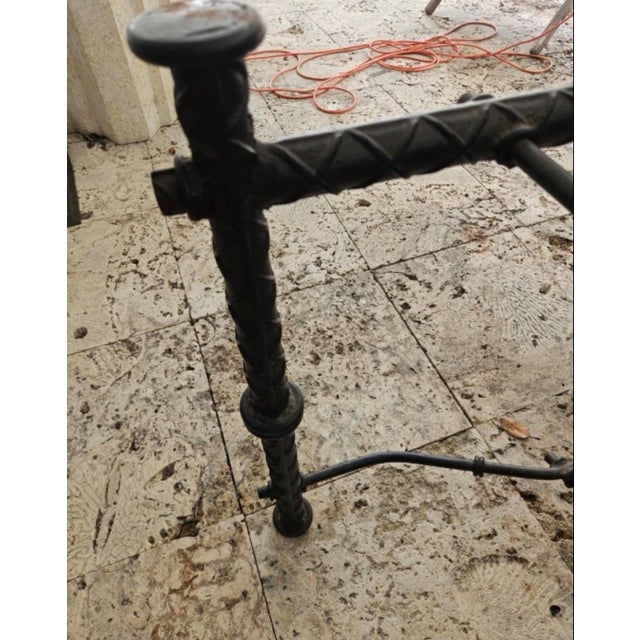 Ebony 1970s Ilana Goor Style Brutalist Iron Rebar Dining Table With 3/4” Gemstone Edge Glass Top For Sale - Image 8 of 11