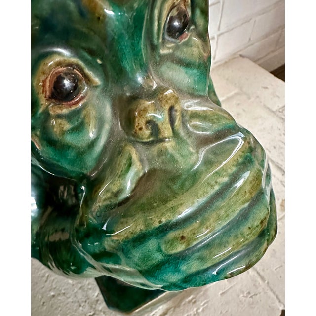 Dark Green Monumental 1950s Italian Glazed Terra Cotta Monkeys - Set of 3 For Sale - Image 8 of 12