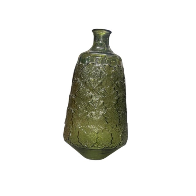 2000 - 2009 Vintage-Inspired Olive Green Textured Glass Bottle Floor Vase For Sale - Image 5 of 12