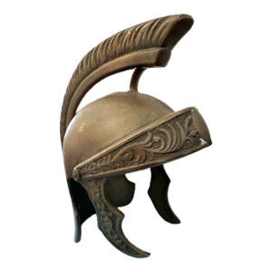 Antique Solid Brass Mid-Century Sand-Cast Roman Centurion Helmet Desk Sculpture" With an Authentic Aged Petina" - 70+ Yrs Old