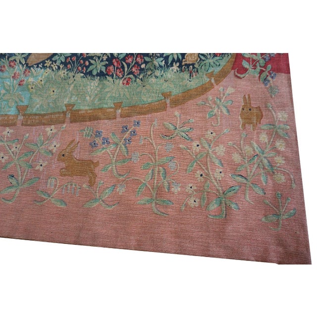 Red 1875s Antique Red Tapestry Scene Pictorial Medieval Romance European Flat Weave For Sale - Image 8 of 13
