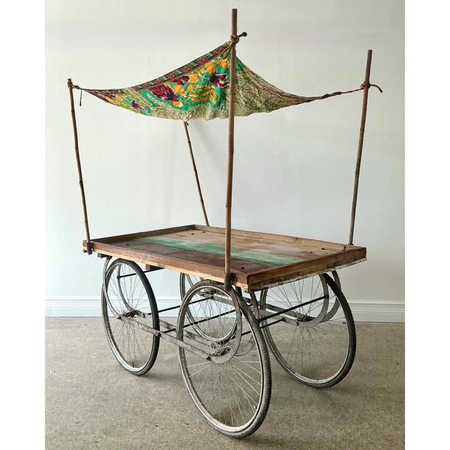 Vintage Wooden Market Cart With Fabric Canopy For Sale - Image 10 of 12