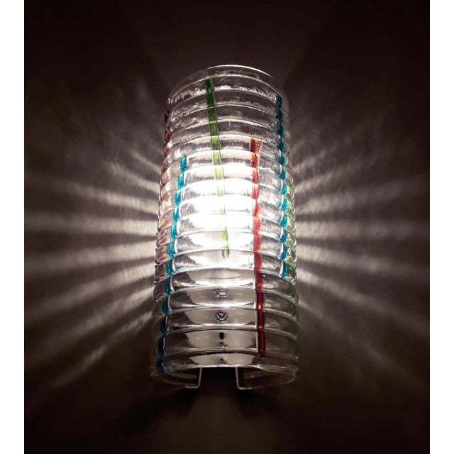 Glass 1960s Ribbed Murano Sconces, a Pair For Sale - Image 7 of 10