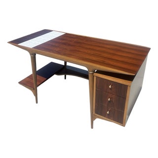 Rare Vintage Mid Century Modern Cosmopolitan Lane Rosewood Desk Restored Brass Tile 1960s For Sale