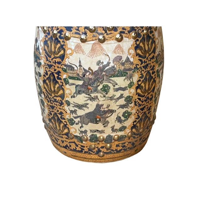 Vintage Oriental Chinoiserie Horse Riding Porcelain Stool Table Ottoman For Sale In San Francisco - Image 6 of 11
