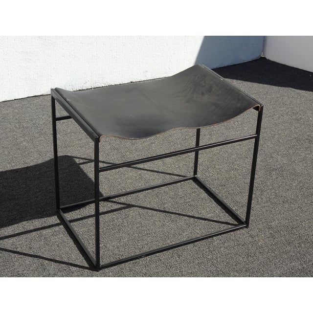 2020s Black Bench With Leather Seat Stool W Metal Frame #2 For Sale - Image 5 of 12