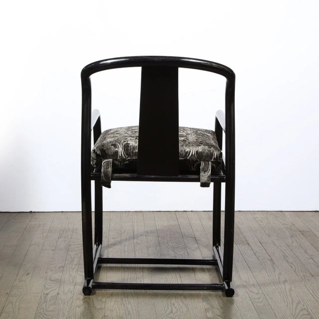 Angelo Donghia Pair of Modern Armchairs in Smoked Emerald Velvet & Ebonized Walnut by Donghia For Sale - Image 4 of 11