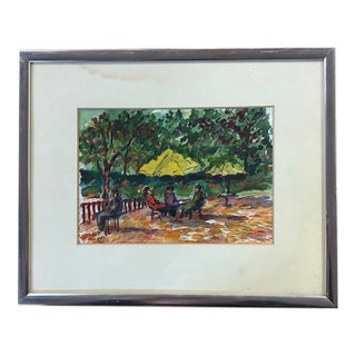 American Little Painting of People in a Park, Signed For Sale
