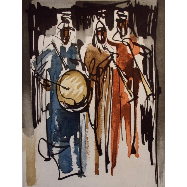 Impressionist Roger Hebbelinck "Les Musiciens" Hand Signed Vintage Aquatint Etching For Sale - Image 3 of 5