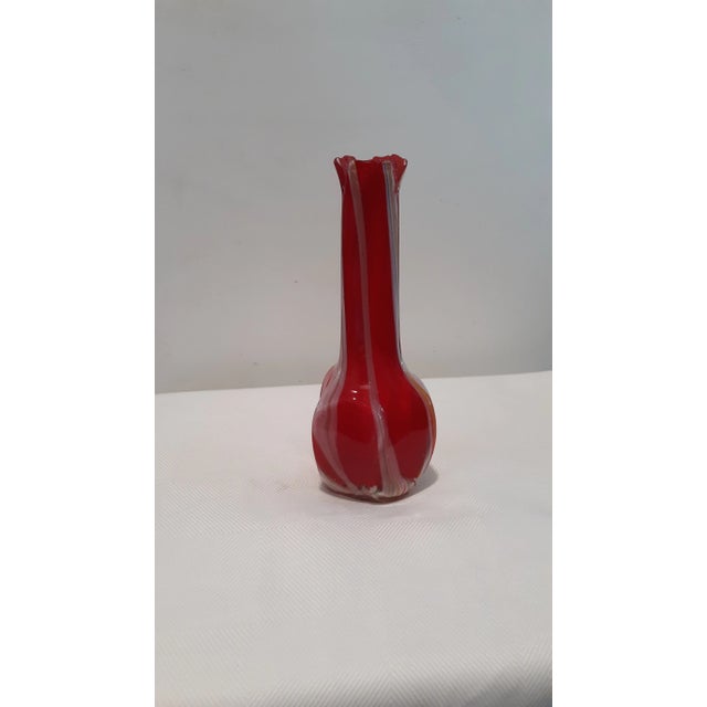 Vintage Mid Century Norcrest Red Striped Glass Vase For Sale In Los Angeles - Image 6 of 9